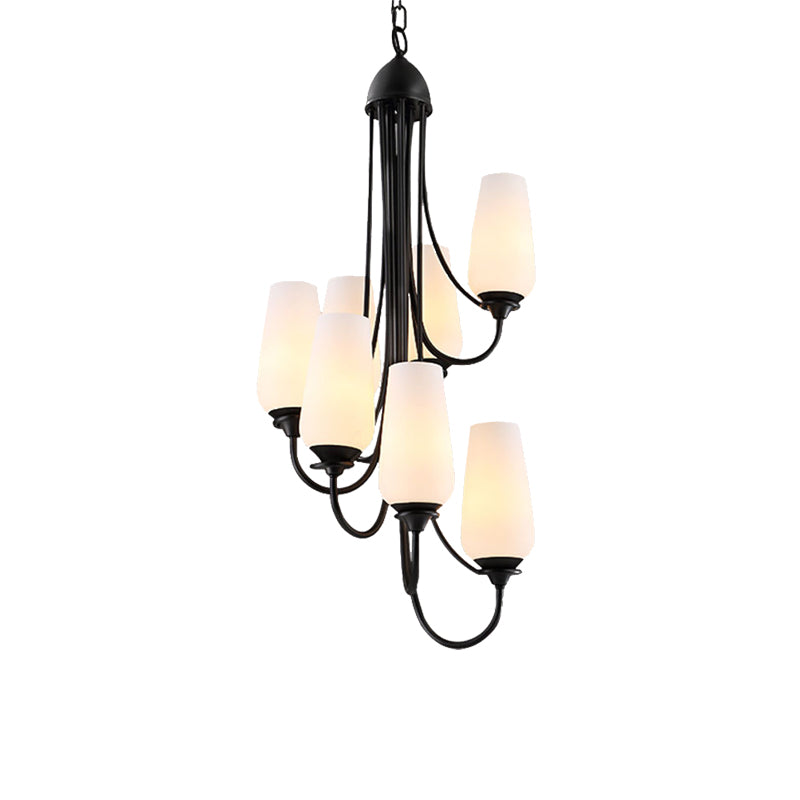 Black Cup Shape Pendant Lighting Traditional Frosted Glass 5/7 Lights Living Room Chandelier for Living Room Clearhalo 'Ceiling Lights' 'Chandeliers' Lighting' options 210989