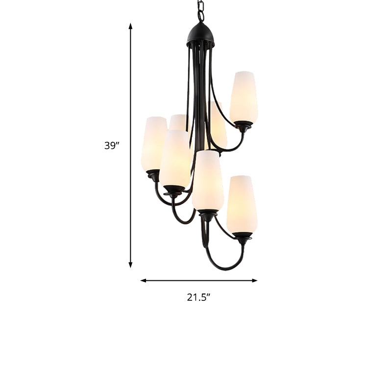 Black Cup Shape Pendant Lighting Traditional Frosted Glass 5/7 Lights Living Room Chandelier for Living Room Clearhalo 'Ceiling Lights' 'Chandeliers' Lighting' options 210990