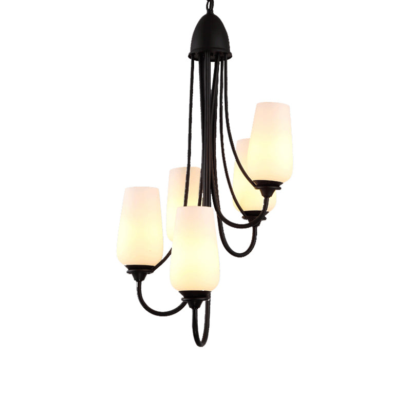 Black Cup Shape Pendant Lighting Traditional Frosted Glass 5/7 Lights Living Room Chandelier for Living Room Clearhalo 'Ceiling Lights' 'Chandeliers' Lighting' options 210995