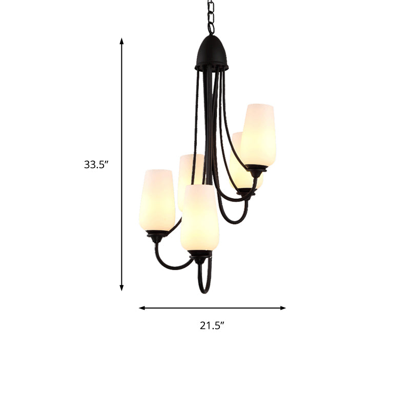 Black Cup Shape Pendant Lighting Traditional Frosted Glass 5/7 Lights Living Room Chandelier for Living Room Clearhalo 'Ceiling Lights' 'Chandeliers' Lighting' options 210996