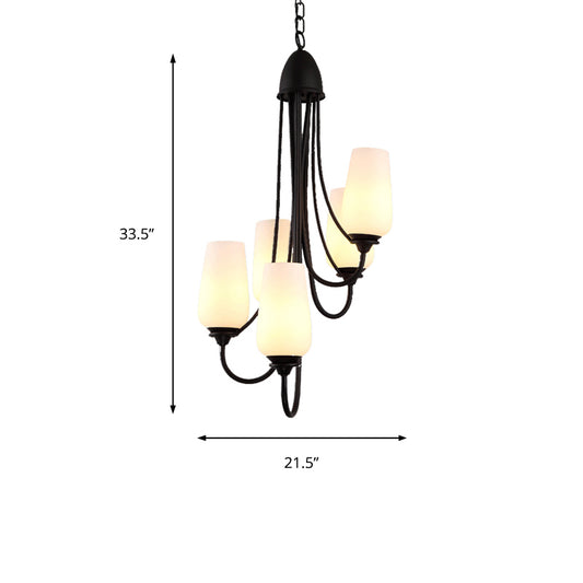 Black Cup Shape Pendant Lighting Traditional Frosted Glass 5/7 Lights Living Room Chandelier for Living Room Clearhalo 'Ceiling Lights' 'Chandeliers' Lighting' options 210996