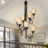 Double-Layered Glass Wine Hanging Chandelier Traditional 5/7 Lights Living Room Pendant Light in Black Clearhalo 'Ceiling Lights' 'Chandeliers' Lighting' options 211059