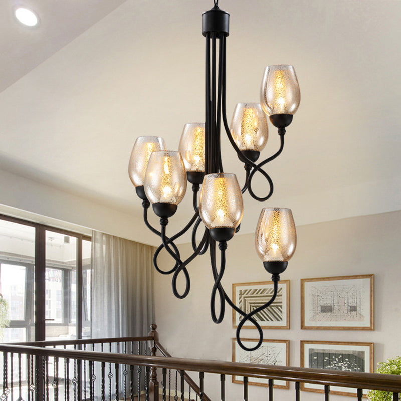 Double-Layered Glass Wine Hanging Chandelier Traditional 5/7 Lights Living Room Pendant Light in Black 7 Black Clearhalo 'Ceiling Lights' 'Chandeliers' Lighting' options 211059_d9a2d0b1-e82b-4ab1-ac93-fba62c2025ab