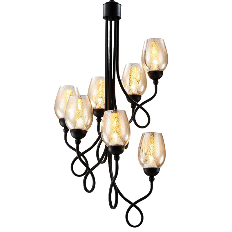 Double-Layered Glass Wine Hanging Chandelier Traditional 5/7 Lights Living Room Pendant Light in Black Clearhalo 'Ceiling Lights' 'Chandeliers' Lighting' options 211061