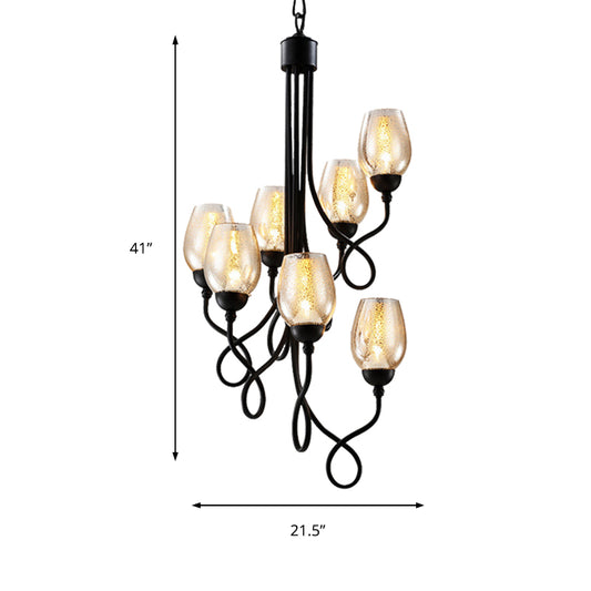 Double-Layered Glass Wine Hanging Chandelier Traditional 5/7 Lights Living Room Pendant Light in Black Clearhalo 'Ceiling Lights' 'Chandeliers' Lighting' options 211062