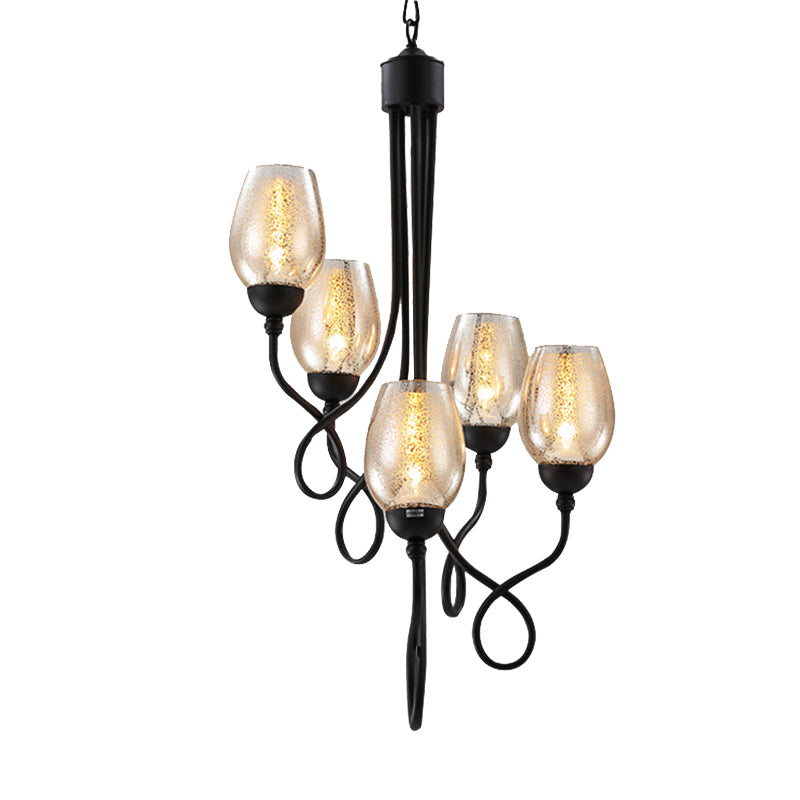 Double-Layered Glass Wine Hanging Chandelier Traditional 5/7 Lights Living Room Pendant Light in Black Clearhalo 'Ceiling Lights' 'Chandeliers' Lighting' options 211064