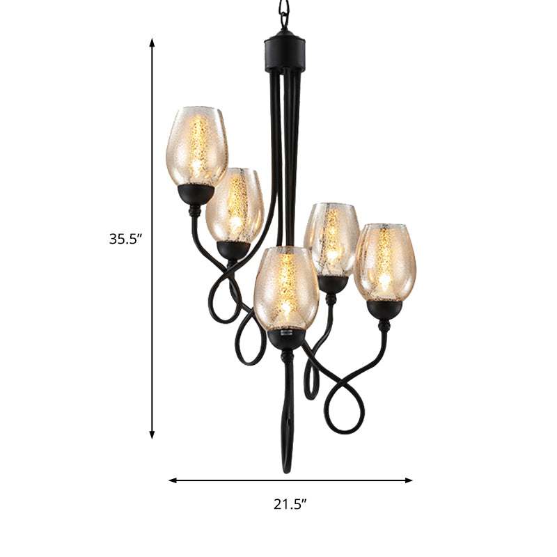 Double-Layered Glass Wine Hanging Chandelier Traditional 5/7 Lights Living Room Pendant Light in Black Clearhalo 'Ceiling Lights' 'Chandeliers' Lighting' options 211065