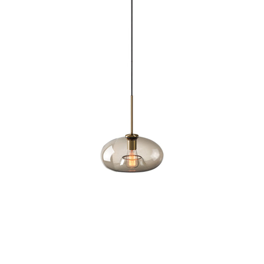 1 Light Dining Room Suspension Lamp with Oval/Drum/Cylinder Clear Glass Shade Contemporary Brass Ceiling Pendant Light, 7"/10"/11" Wide Clearhalo 'Ceiling Lights' 'Glass shade' 'Glass' 'Modern Pendants' 'Modern' 'Pendant Lights' 'Pendants' Lighting' 211122