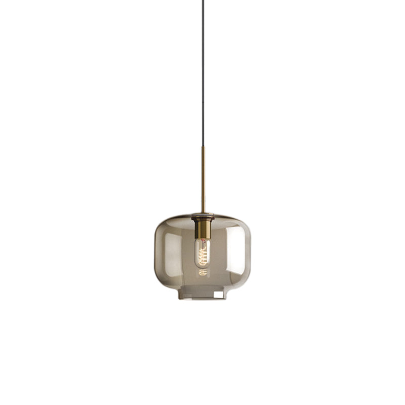 1 Light Dining Room Suspension Lamp with Oval/Drum/Cylinder Clear Glass Shade Contemporary Brass Ceiling Pendant Light, 7"/10"/11" Wide Clear 10" Clearhalo 'Ceiling Lights' 'Glass shade' 'Glass' 'Modern Pendants' 'Modern' 'Pendant Lights' 'Pendants' Lighting' 211126