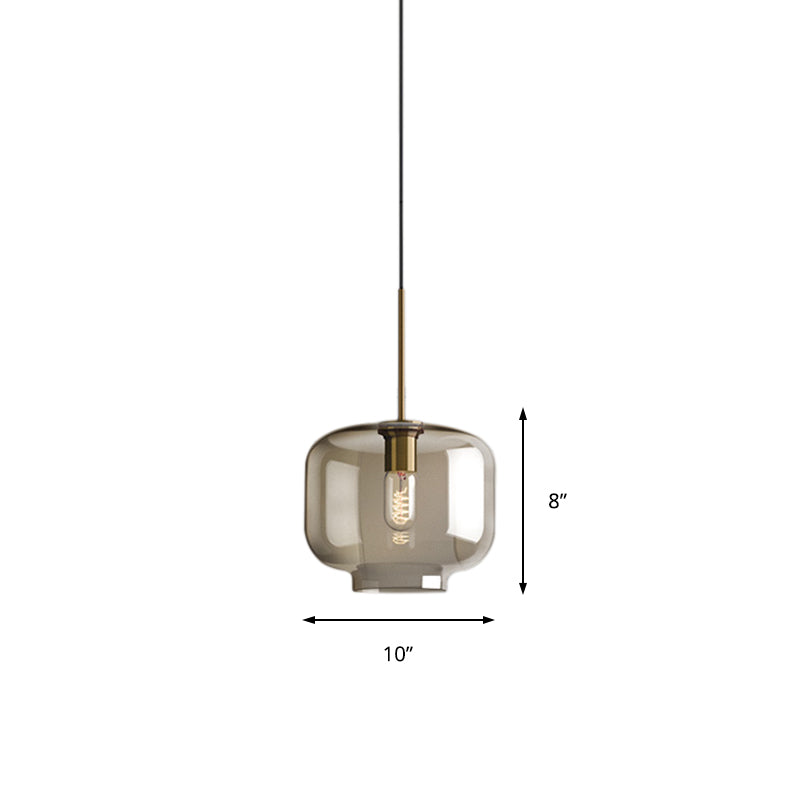 1 Light Dining Room Suspension Lamp with Oval/Drum/Cylinder Clear Glass Shade Contemporary Brass Ceiling Pendant Light, 7"/10"/11" Wide Clearhalo 'Ceiling Lights' 'Glass shade' 'Glass' 'Modern Pendants' 'Modern' 'Pendant Lights' 'Pendants' Lighting' 211127