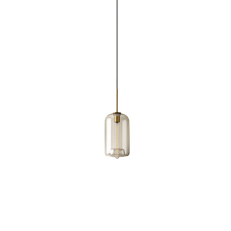 1 Light Dining Room Suspension Lamp with Oval/Drum/Cylinder Clear Glass Shade Contemporary Brass Ceiling Pendant Light, 7"/10"/11" Wide Clear 7" Clearhalo 'Ceiling Lights' 'Glass shade' 'Glass' 'Modern Pendants' 'Modern' 'Pendant Lights' 'Pendants' Lighting' 211130