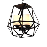 Geometric Dining Room Pendant Chandelier Industrial Opal Glass 3/4 Light Black Hanging Fixture with Cage Clearhalo 'Cast Iron' 'Ceiling Lights' 'Chandeliers' 'Industrial Chandeliers' 'Industrial' 'Metal' 'Middle Century Chandeliers' 'Rustic Chandeliers' 'Tiffany' Lighting' 211134