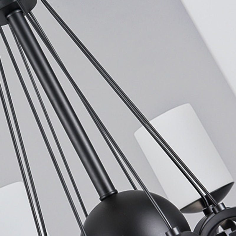 3/6 Lights Chandelier Light with Cylinder Frosted Glass Shade Classic Living Room Ceiling Lamp in Black Clearhalo 'Ceiling Lights' 'Chandeliers' Lighting' options 211148