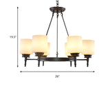 3/6 Lights Frosted Glass Chandelier Traditional Black Wheel Dining Room Hanging Ceiling Fixture with Cylinder Shade Clearhalo 'Ceiling Lights' 'Chandeliers' Lighting' options 211179