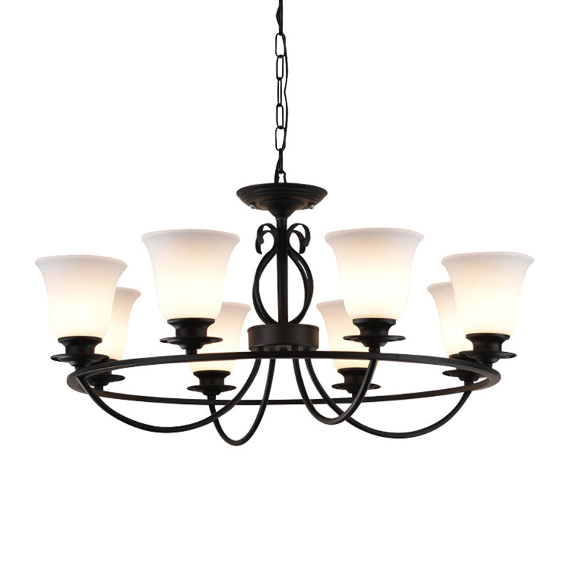 Bell Frosted Glass Chandelier Lighting Traditional 3/6/8 Lights Living Room Pendant Lighting in Black Clearhalo 'Ceiling Lights' 'Chandeliers' Lighting' options 211241