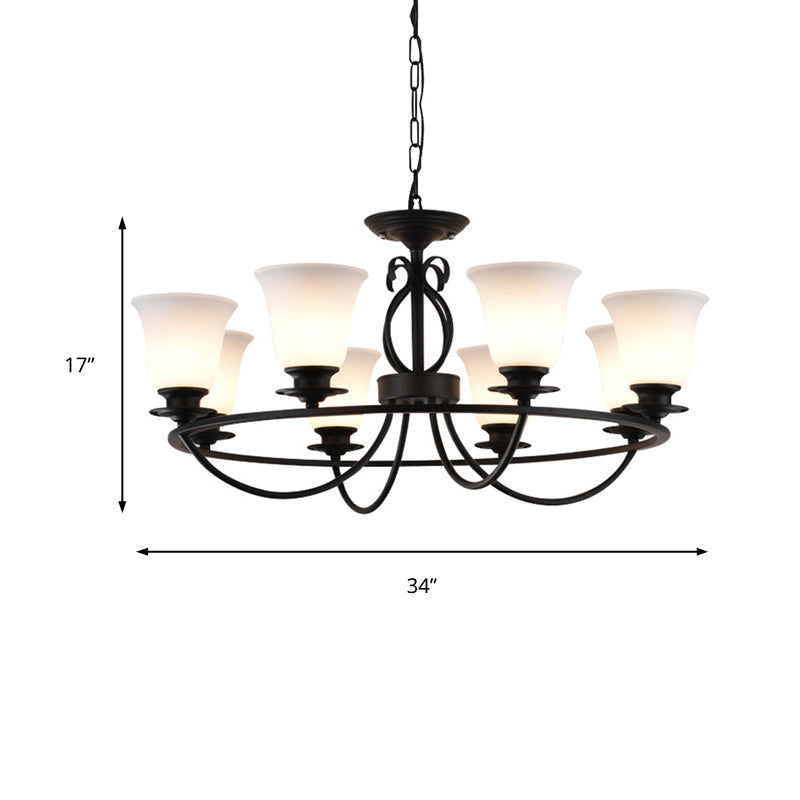 Bell Frosted Glass Chandelier Lighting Traditional 3/6/8 Lights Living Room Pendant Lighting in Black Clearhalo 'Ceiling Lights' 'Chandeliers' Lighting' options 211242