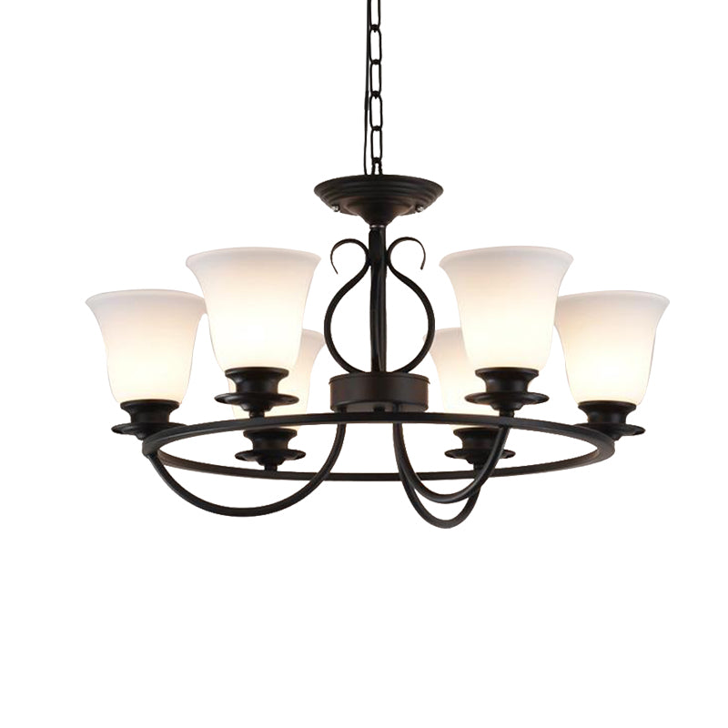 Bell Frosted Glass Chandelier Lighting Traditional 3/6/8 Lights Living Room Pendant Lighting in Black Clearhalo 'Ceiling Lights' 'Chandeliers' Lighting' options 211247