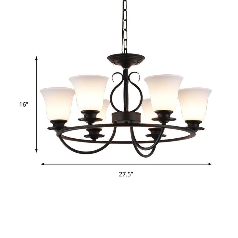 Bell Frosted Glass Chandelier Lighting Traditional 3/6/8 Lights Living Room Pendant Lighting in Black Clearhalo 'Ceiling Lights' 'Chandeliers' Lighting' options 211248