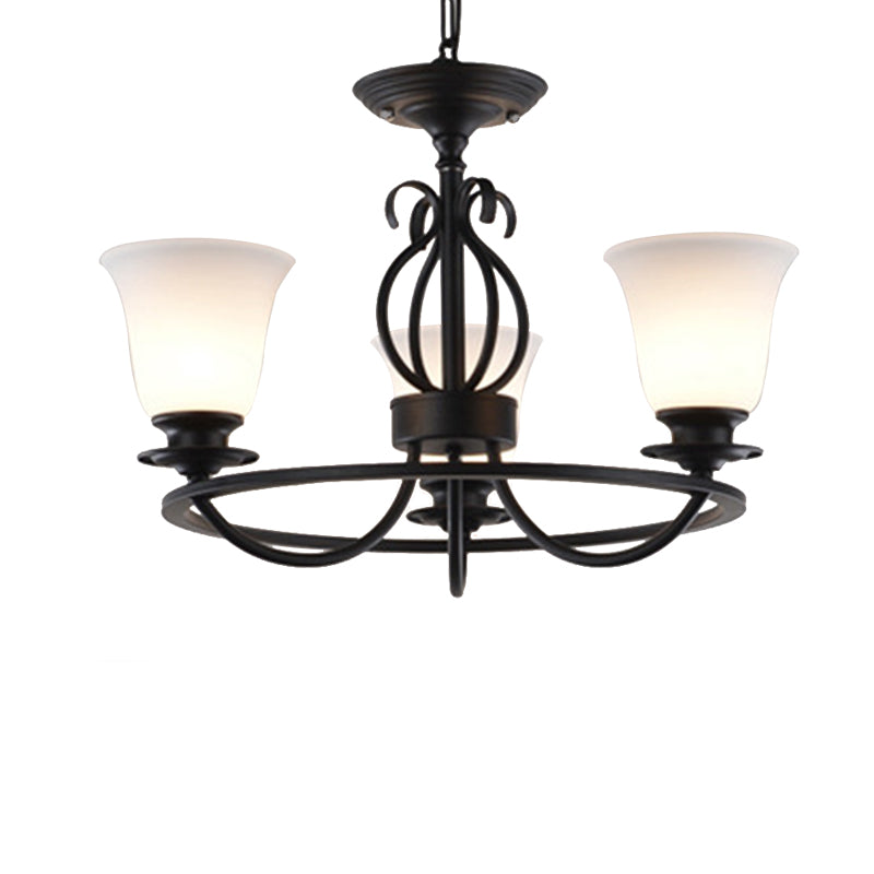 Bell Frosted Glass Chandelier Lighting Traditional 3/6/8 Lights Living Room Pendant Lighting in Black Clearhalo 'Ceiling Lights' 'Chandeliers' Lighting' options 211250