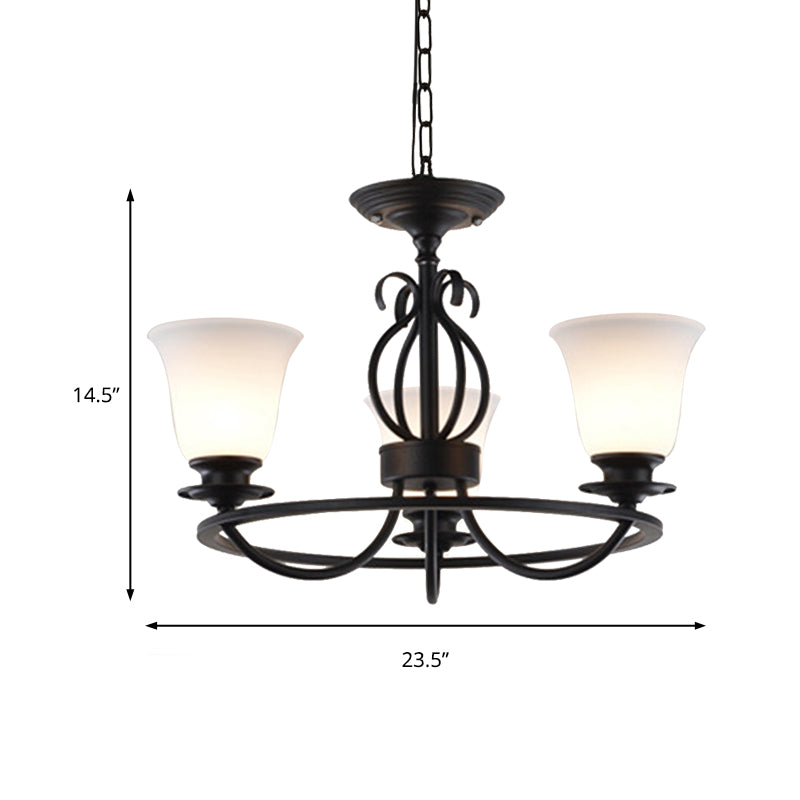 Bell Frosted Glass Chandelier Lighting Traditional 3/6/8 Lights Living Room Pendant Lighting in Black Clearhalo 'Ceiling Lights' 'Chandeliers' Lighting' options 211251