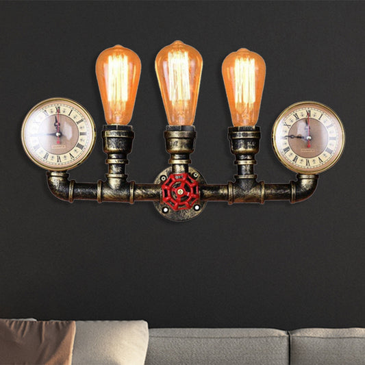 Armed Metal Sconce Lighting Industrial 3 Bulbs Indoor Wall Mounted Lamp with Pressure Gauge Bronze Clearhalo 'Art deco wall lights' 'Cast Iron' 'Glass' 'Industrial wall lights' 'Industrial' 'Middle century wall lights' 'Modern' 'Rustic wall lights' 'Tiffany' 'Traditional wall lights' 'Wall Lamps & Sconces' 'Wall Lights' Lighting' 211273