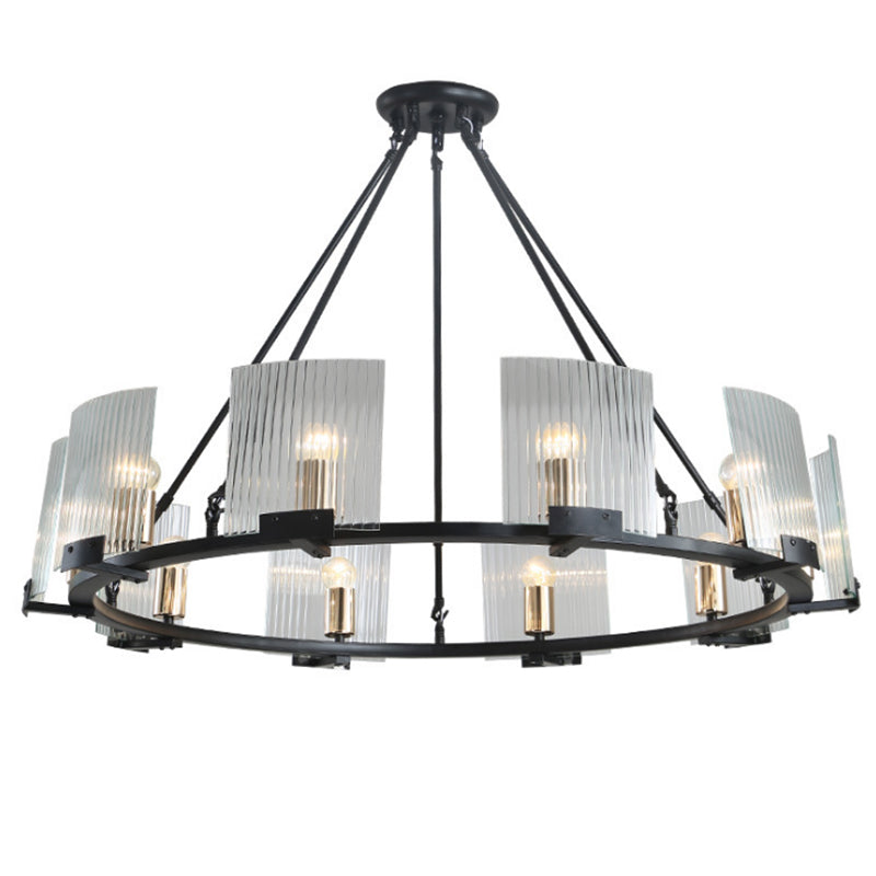 Wagon Wheel Living Room Ceiling Chandelier Traditional Metal 4/8/10 Lights Black Hanging Fixture Clearhalo 'Ceiling Lights' 'Chandeliers' Lighting' options 211327