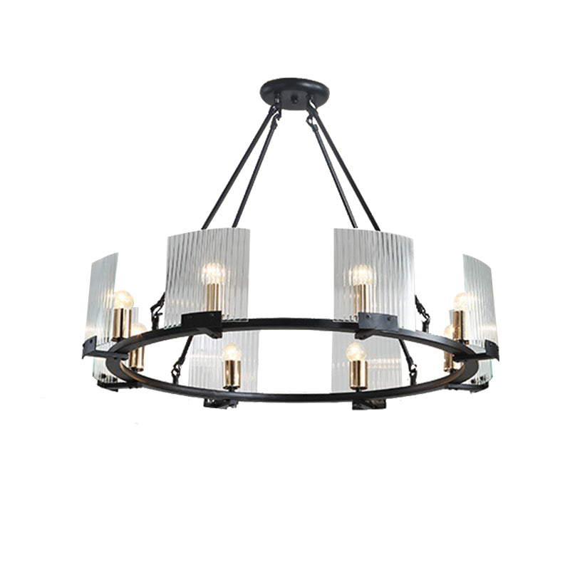 Wagon Wheel Living Room Ceiling Chandelier Traditional Metal 4/8/10 Lights Black Hanging Fixture Clearhalo 'Ceiling Lights' 'Chandeliers' Lighting' options 211330