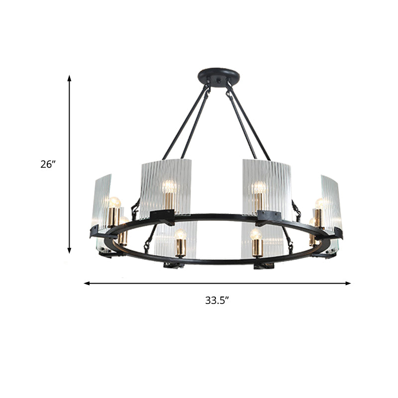 Wagon Wheel Living Room Ceiling Chandelier Traditional Metal 4/8/10 Lights Black Hanging Fixture Clearhalo 'Ceiling Lights' 'Chandeliers' Lighting' options 211331