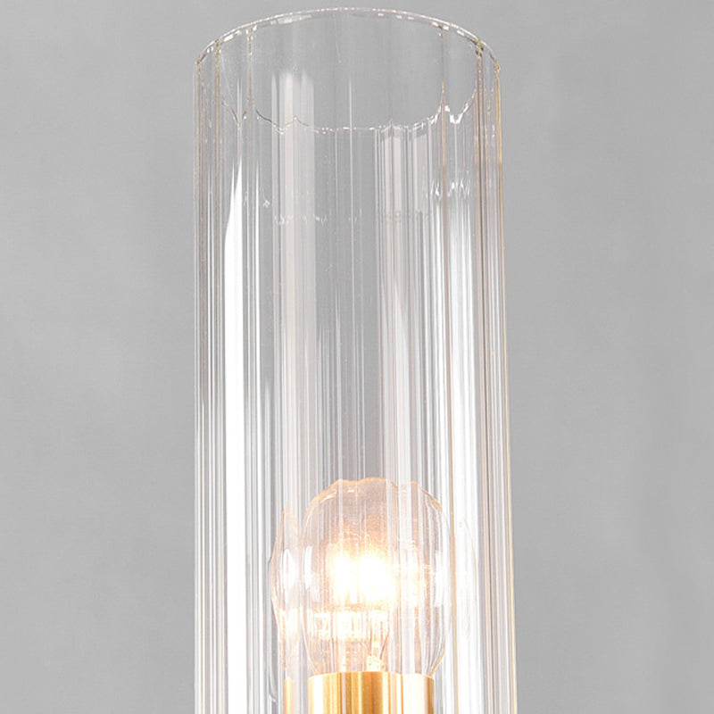 6/8 Lights Pendant Light Classic Tube Clear Glass Hanging Chandelier in Black/Gold with Wheel Design Clearhalo 'Ceiling Lights' 'Chandeliers' Lighting' options 211456