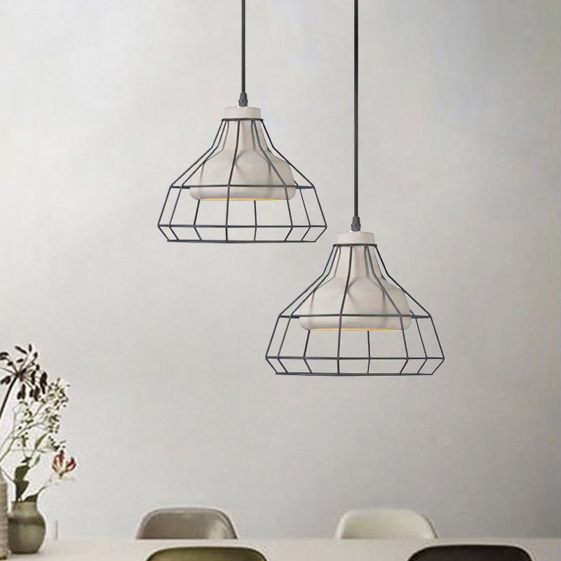 Cement Cone Suspension Light Modernist 1 Light Black Hanging Pendant Lamp with Wire-Cage Shade, 10.5"/14" Wide Clearhalo 'Ceiling Lights' 'Modern Pendants' 'Modern' 'Pendant Lights' 'Pendants' Lighting' 211464