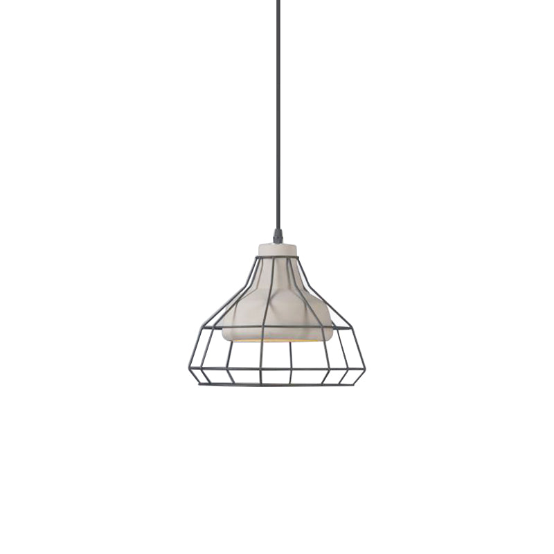 Cement Cone Suspension Light Modernist 1 Light Black Hanging Pendant Lamp with Wire-Cage Shade, 10.5"/14" Wide Clearhalo 'Ceiling Lights' 'Modern Pendants' 'Modern' 'Pendant Lights' 'Pendants' Lighting' 211465