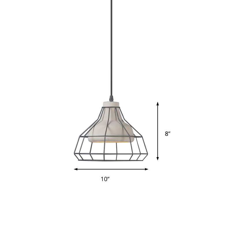 Cement Cone Suspension Light Modernist 1 Light Black Hanging Pendant Lamp with Wire-Cage Shade, 10.5"/14" Wide Clearhalo 'Ceiling Lights' 'Modern Pendants' 'Modern' 'Pendant Lights' 'Pendants' Lighting' 211466