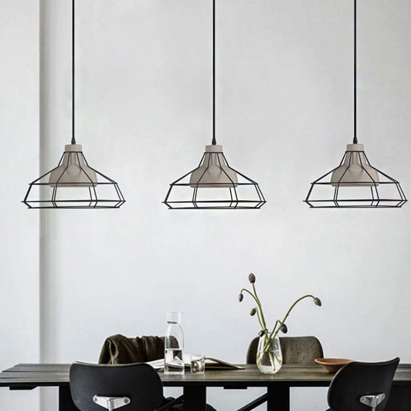 Cement Cone Suspension Light Modernist 1 Light Black Hanging Pendant Lamp with Wire-Cage Shade, 10.5"/14" Wide Black 14" Clearhalo 'Ceiling Lights' 'Modern Pendants' 'Modern' 'Pendant Lights' 'Pendants' Lighting' 211467