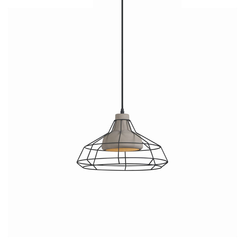 Cement Cone Suspension Light Modernist 1 Light Black Hanging Pendant Lamp with Wire-Cage Shade, 10.5"/14" Wide Clearhalo 'Ceiling Lights' 'Modern Pendants' 'Modern' 'Pendant Lights' 'Pendants' Lighting' 211468