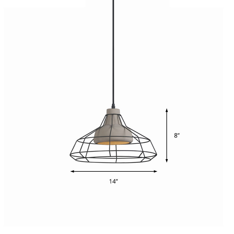 Cement Cone Suspension Light Modernist 1 Light Black Hanging Pendant Lamp with Wire-Cage Shade, 10.5"/14" Wide Clearhalo 'Ceiling Lights' 'Modern Pendants' 'Modern' 'Pendant Lights' 'Pendants' Lighting' 211469