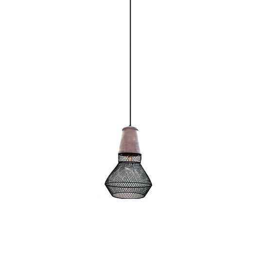 Cone Pendant Lamp Contemporary Stone 1 Light Hanging Ceiling Light for Restaurant with Black/Red Wire-Cage Shade Clearhalo 'Ceiling Lights' 'Modern Pendants' 'Modern' 'Pendant Lights' 'Pendants' Lighting' 211556