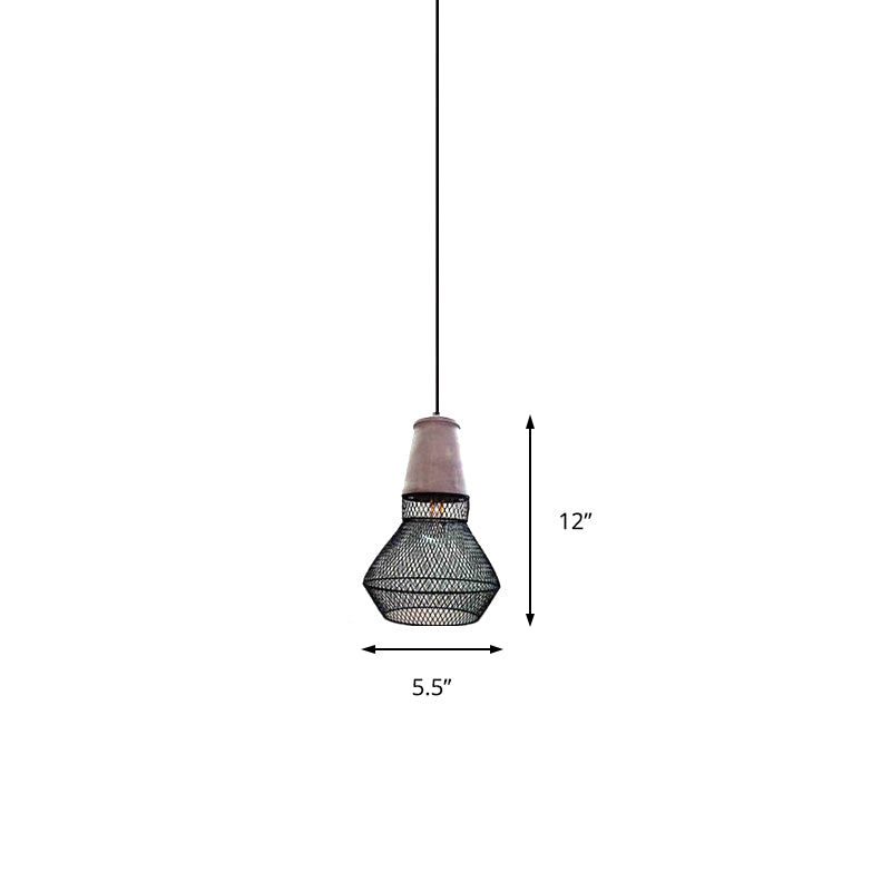 Cone Pendant Lamp Contemporary Stone 1 Light Hanging Ceiling Light for Restaurant with Black/Red Wire-Cage Shade Clearhalo 'Ceiling Lights' 'Modern Pendants' 'Modern' 'Pendant Lights' 'Pendants' Lighting' 211557