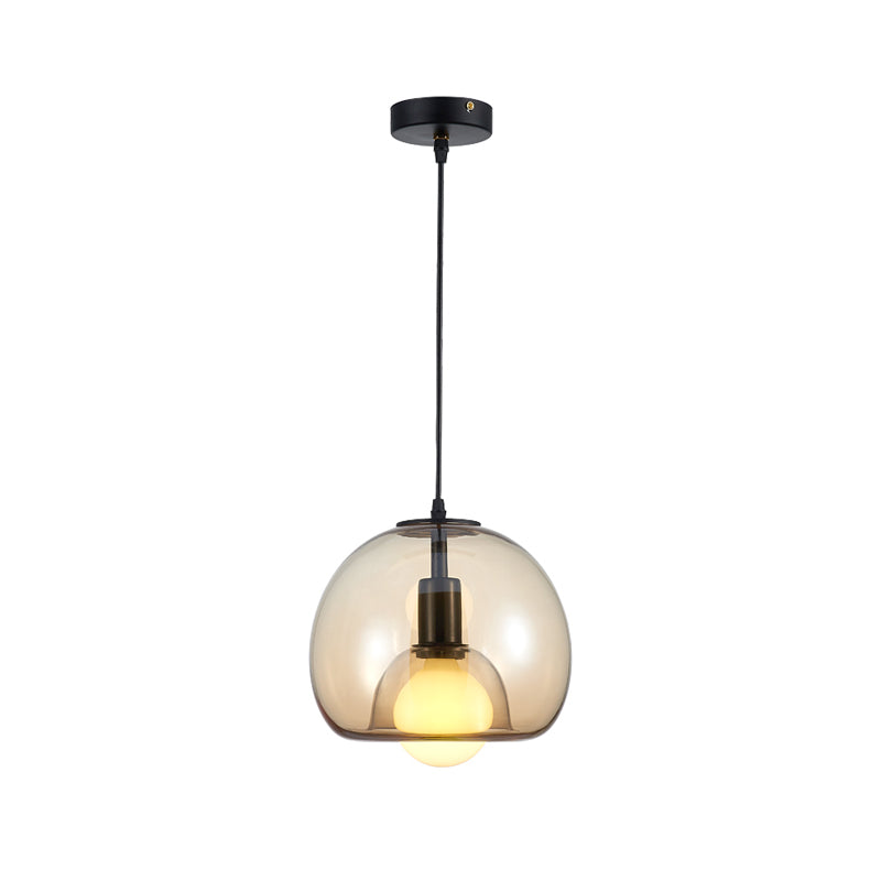 Dome Suspension Pendant Contemporary Amber/Smoke Glass 1 Light Black Hanging Lamp Fixture for Bedroom Clearhalo 'Ceiling Lights' 'Chandeliers' 'Glass shade' 'Glass' 'Modern Pendants' 'Modern' 'Pendant Lights' 'Pendants' Lighting' 211579