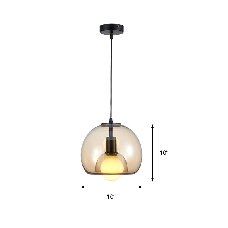 Dome Suspension Pendant Contemporary Amber/Smoke Glass 1 Light Black Hanging Lamp Fixture for Bedroom Clearhalo 'Ceiling Lights' 'Chandeliers' 'Glass shade' 'Glass' 'Modern Pendants' 'Modern' 'Pendant Lights' 'Pendants' Lighting' 211580