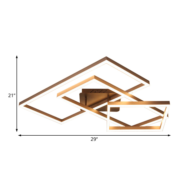 Metal Geometric Semi Flush Lighting Modernist 2/3/4 Lights Brown Led Semi Flush Mount Lamp in White/Warm Light Clearhalo 'Ceiling Lights' 'Close To Ceiling Lights' 'Close to ceiling' 'Semi-flushmount' Lighting' 211677