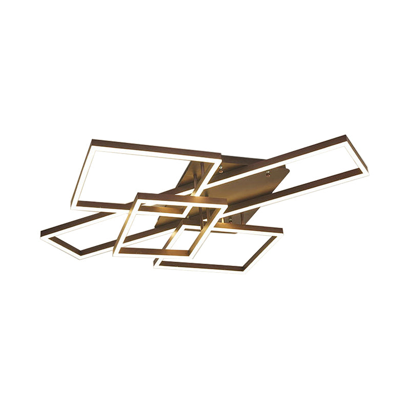 Metal Geometric Semi Flush Lighting Modernist 2/3/4 Lights Brown Led Semi Flush Mount Lamp in White/Warm Light Clearhalo 'Ceiling Lights' 'Close To Ceiling Lights' 'Close to ceiling' 'Semi-flushmount' Lighting' 211680