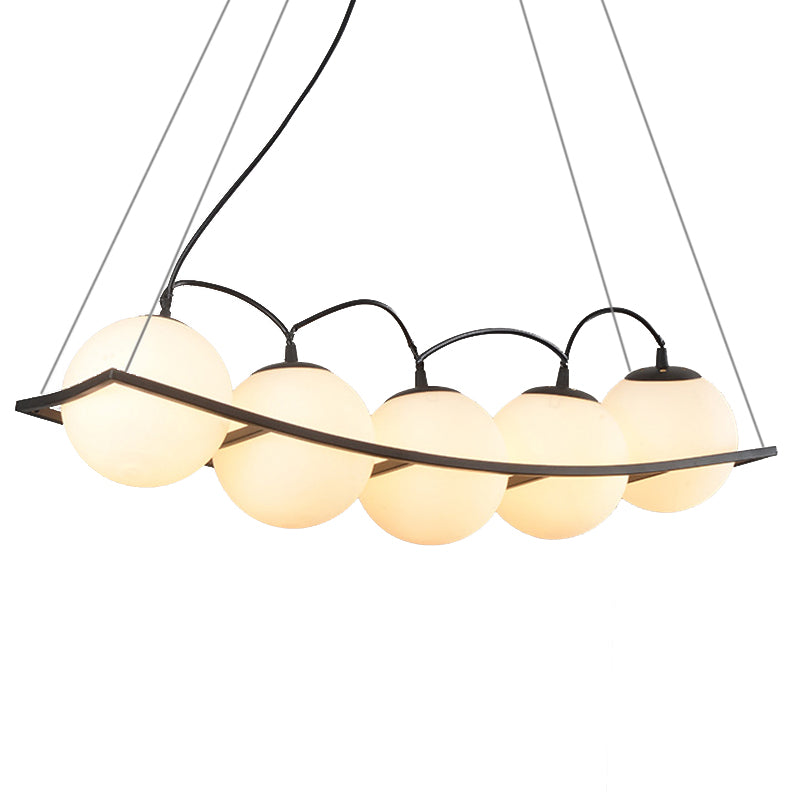 Globe Bedroom Pendant Chandelier Traditional Opal Glass 3/5 Lights Black Hanging Fixture Clearhalo 'Ceiling Lights' 'Chandeliers' Lighting' options 211705