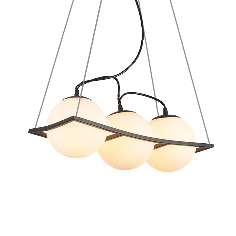 Globe Bedroom Pendant Chandelier Traditional Opal Glass 3/5 Lights Black Hanging Fixture Clearhalo 'Ceiling Lights' 'Chandeliers' Lighting' options 211708