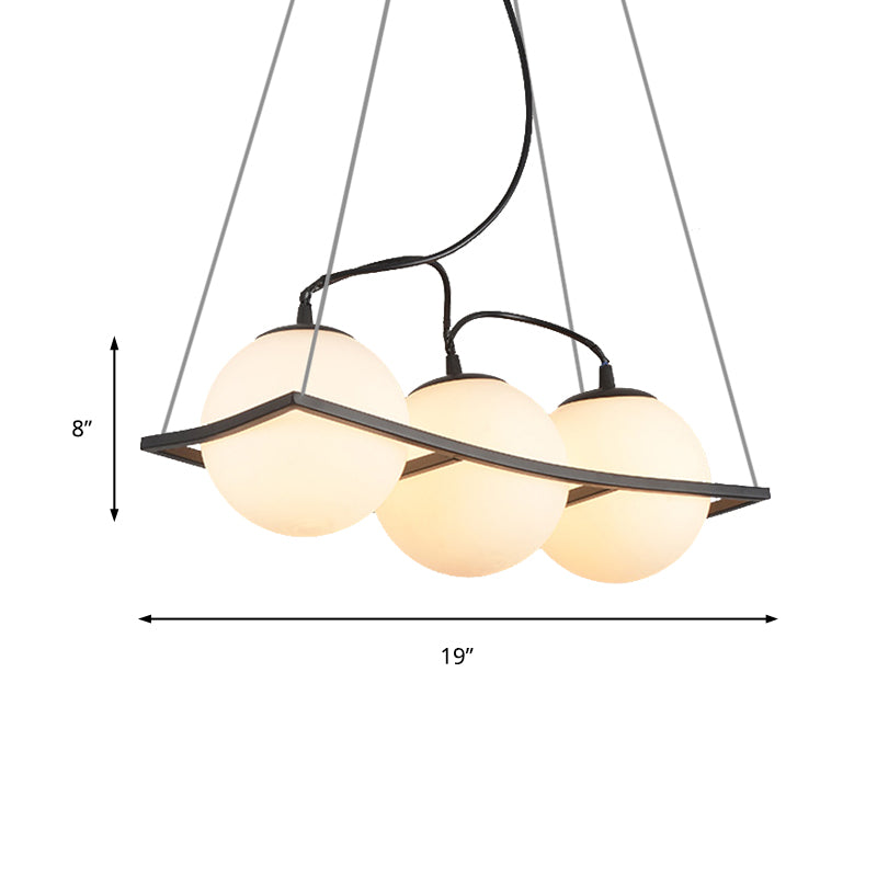 Globe Bedroom Pendant Chandelier Traditional Opal Glass 3/5 Lights Black Hanging Fixture Clearhalo 'Ceiling Lights' 'Chandeliers' Lighting' options 211709