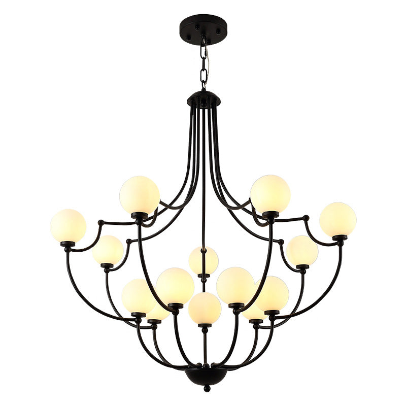 Black 14 Lights Chandelier Light Fixture Traditional Frosted Glass Molecular Pendant Lamp for Living Room Clearhalo 'Ceiling Lights' 'Chandeliers' Lighting' options 211724