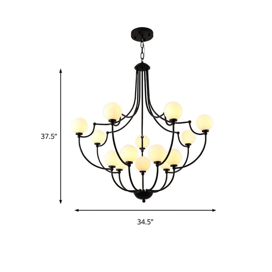 Black 14 Lights Chandelier Light Fixture Traditional Frosted Glass Molecular Pendant Lamp for Living Room Clearhalo 'Ceiling Lights' 'Chandeliers' Lighting' options 211725