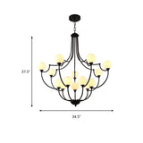 Black 14 Lights Chandelier Light Fixture Traditional Frosted Glass Molecular Pendant Lamp for Living Room Clearhalo 'Ceiling Lights' 'Chandeliers' Lighting' options 211725