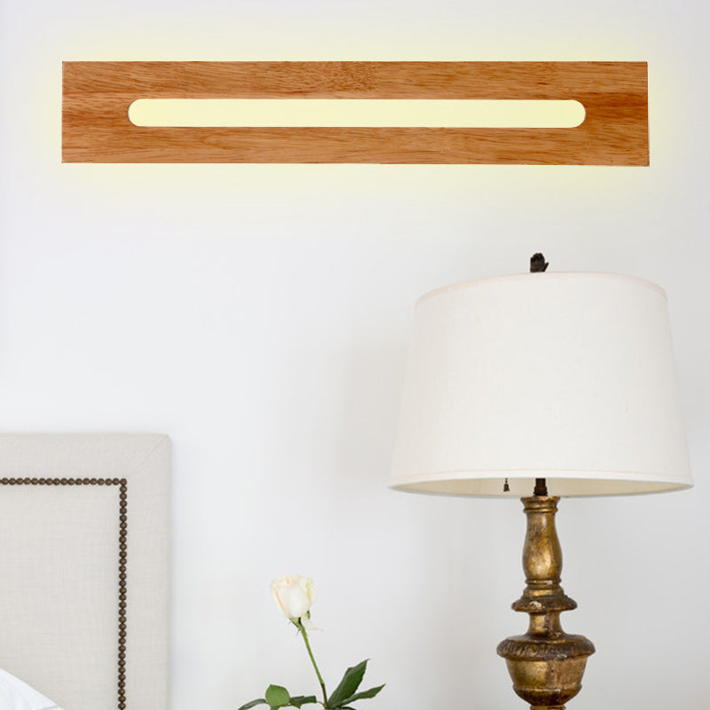 Rectangular Wood Wall Mount Light Modernist Led Brown Wall Mount Vanity Light Fixture in Warm Light, 14"/18"/21.5" Wide Clearhalo 'Vanity Lights' 'Wall Lights' Lighting' 211763