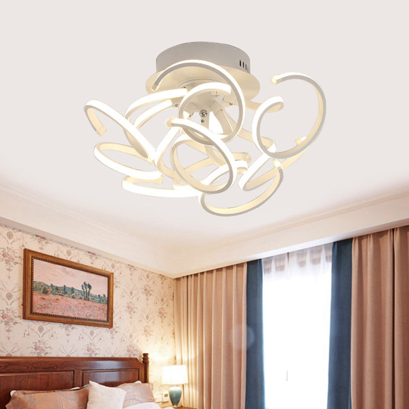 Swirl Wave Semi Flush Mount Lamp Contemporary Acrylic 9/12 Lights White Led Semi Flush Ceiling Light in White/Warm Light Clearhalo 'Ceiling Lights' 'Close To Ceiling Lights' 'Close to ceiling' 'Semi-flushmount' Lighting' 211815