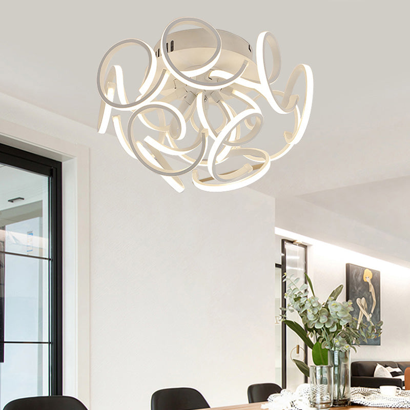 Swirl Wave Semi Flush Mount Lamp Contemporary Acrylic 9/12 Lights White Led Semi Flush Ceiling Light in White/Warm Light 12 White Clearhalo 'Ceiling Lights' 'Close To Ceiling Lights' 'Close to ceiling' 'Semi-flushmount' Lighting' 211817